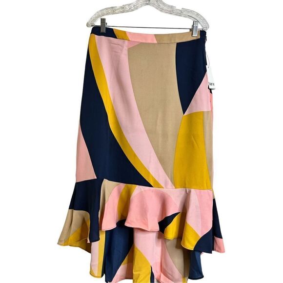 NWT Bar III Colorblock Abstract Printed Asymmetrical High Low Skirt sz 8 - Picture 4 of 6
